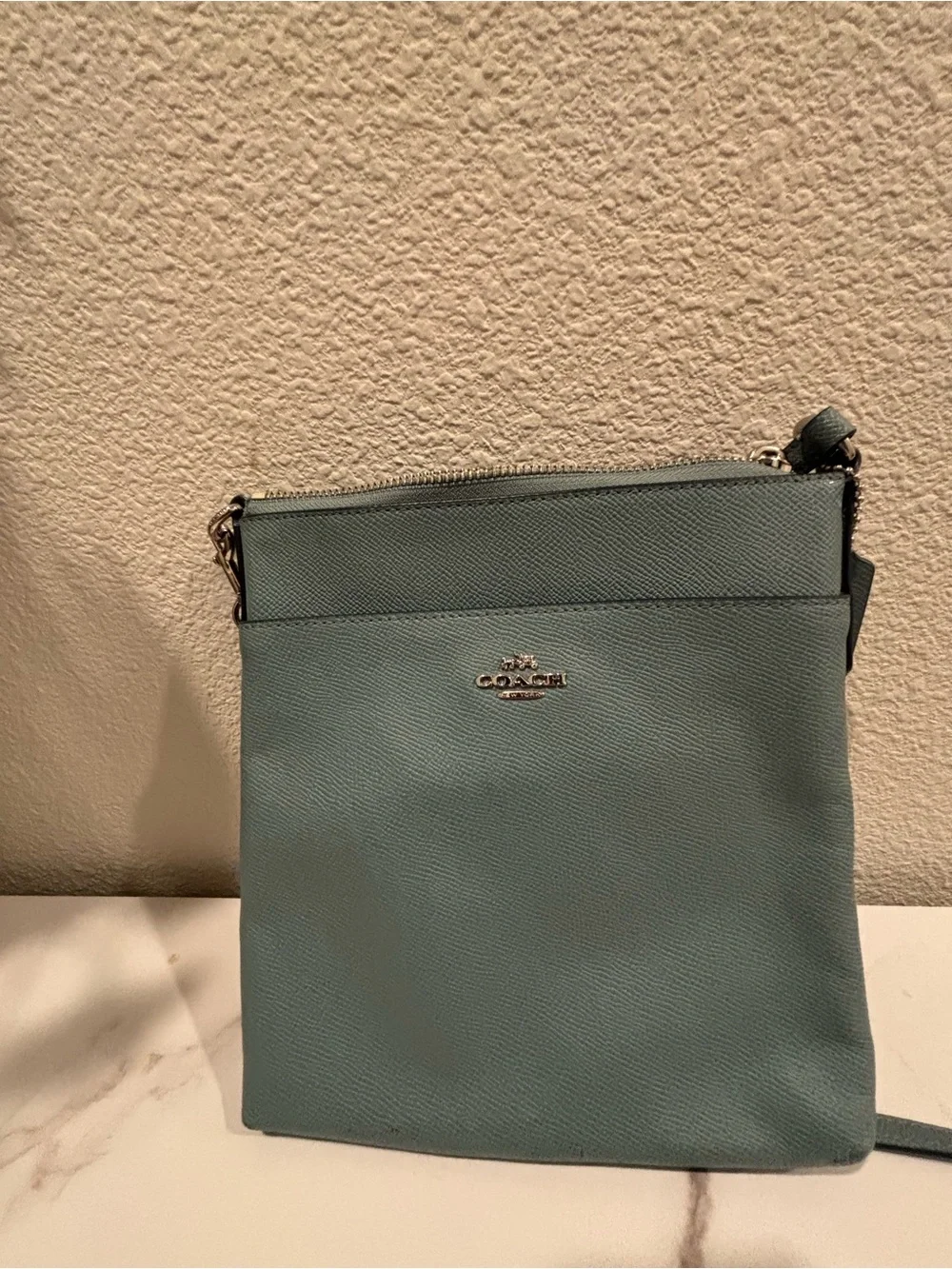 COACH Pebble Leather Crossbody in Sea Glass